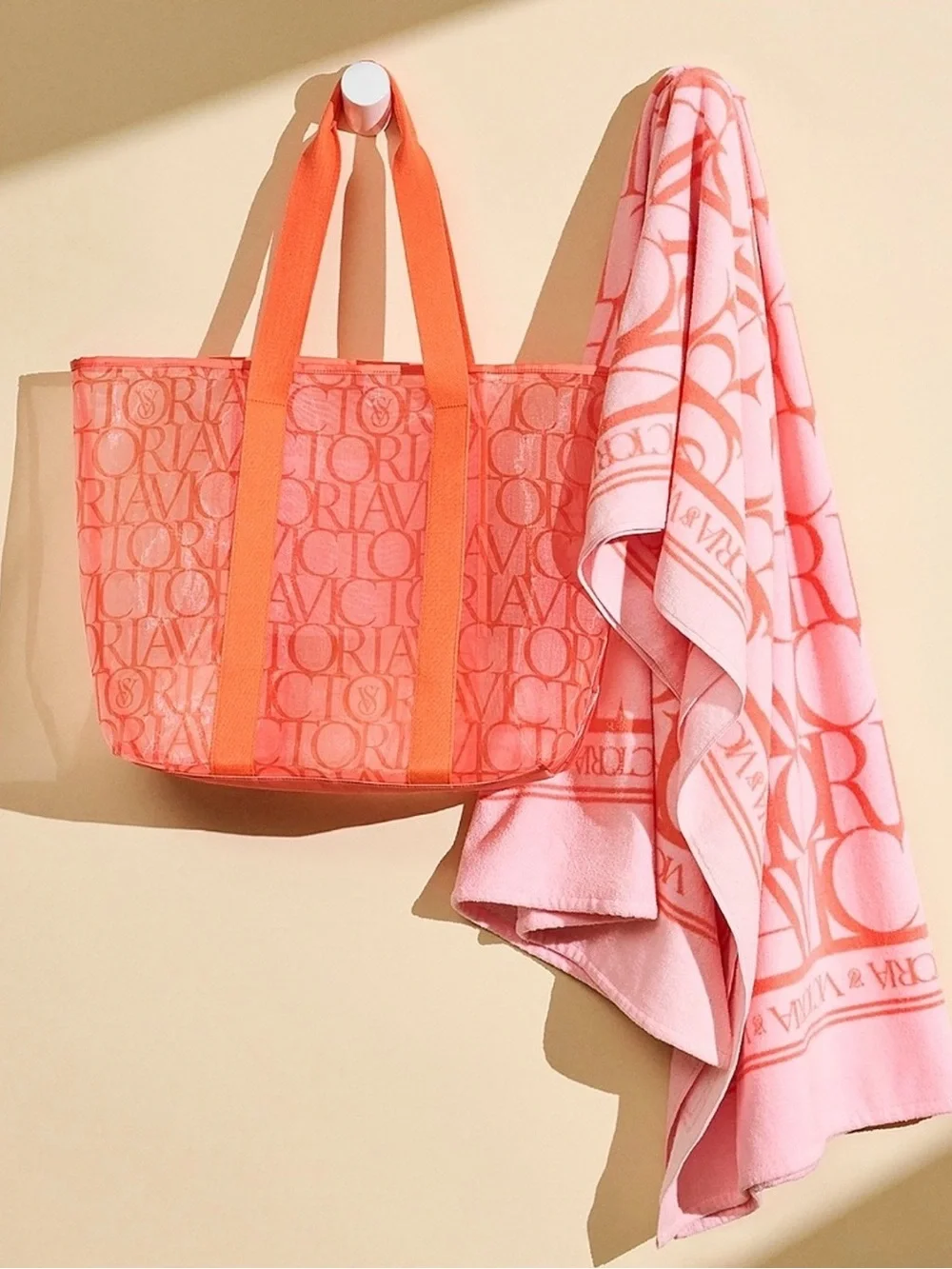NWT Victoria Secret Logo Mesh Beach Tote & Towel Set
